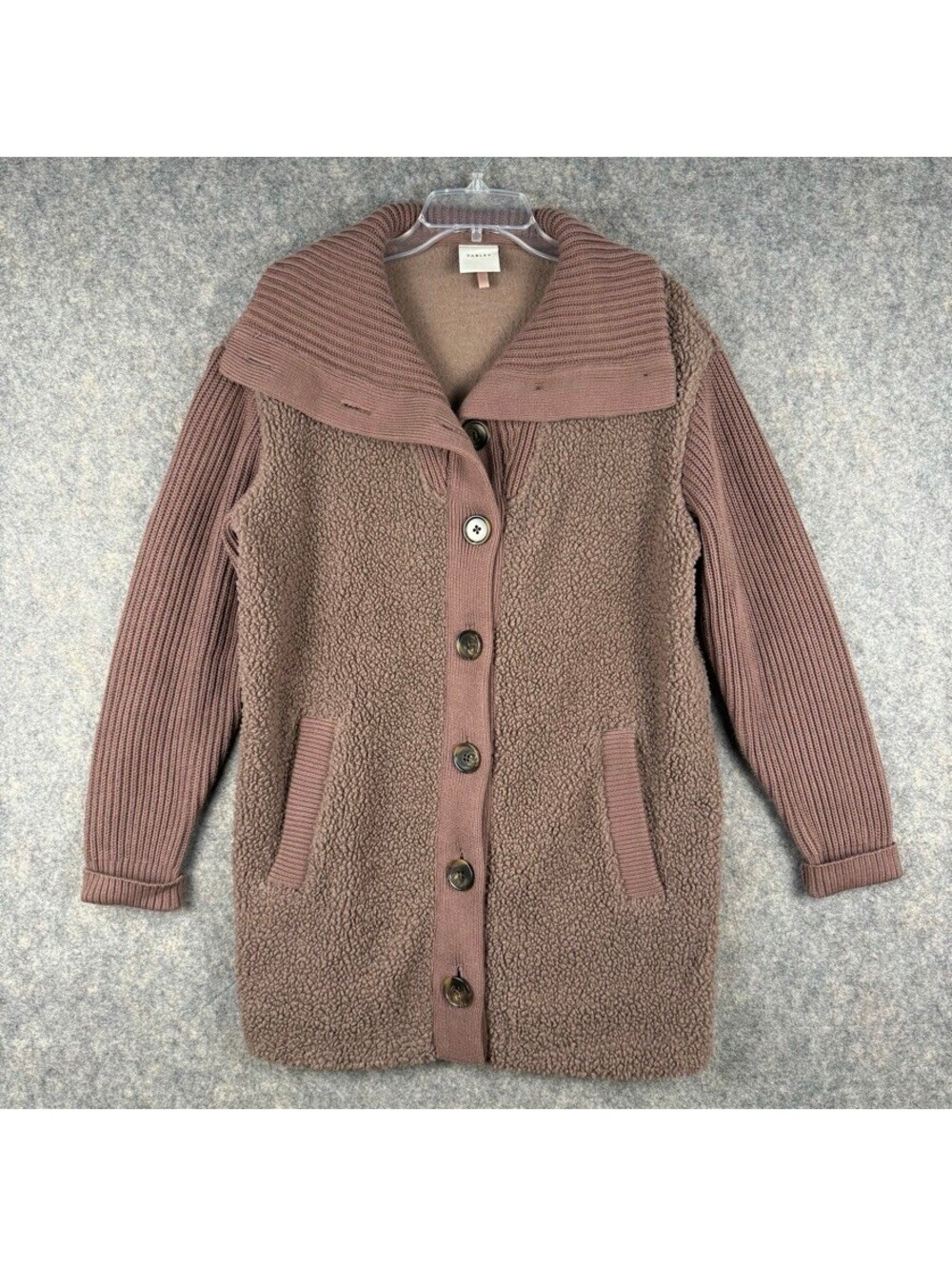 Varley Elliot Boucle Sherpa Button Front Jacket Deep Taupe Size S Longline 330